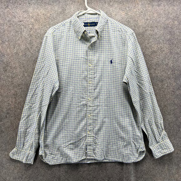 Polo Ralph Lauren Shirt Mens Medium Blue Yellow Button Down Oxford Dress Pony - Picture 1 of 10